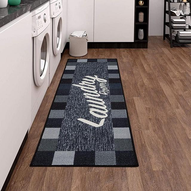 Ottomanson Laundry Mat Runner Rug, Black, 20"X59"
