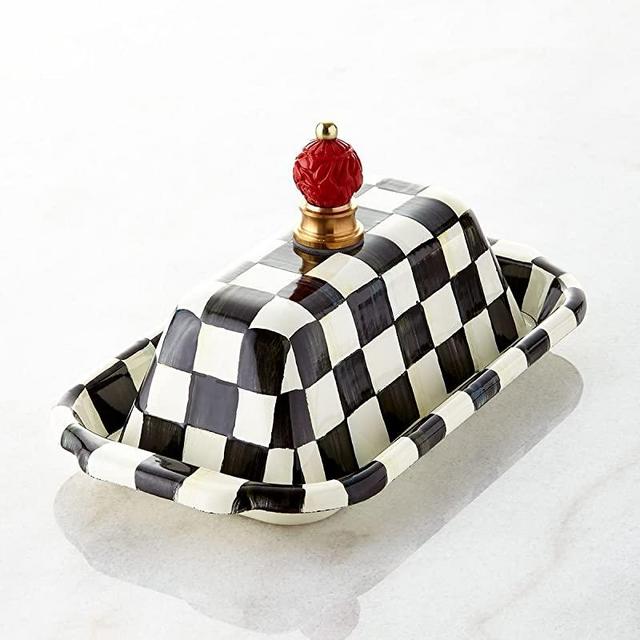 MacKenzie Childs Courtly Check Enamel Butter Box, Black / White