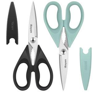 Kitchen Shears, iBayam Kitchen Scissors All Purpose Heavy Duty Meat Poultry Shears, Dishwasher Safe Food Cooking Stainless Steel Utility Scissors, Home Apartment Essentials, 2-Pack, Black, Aqua Sky