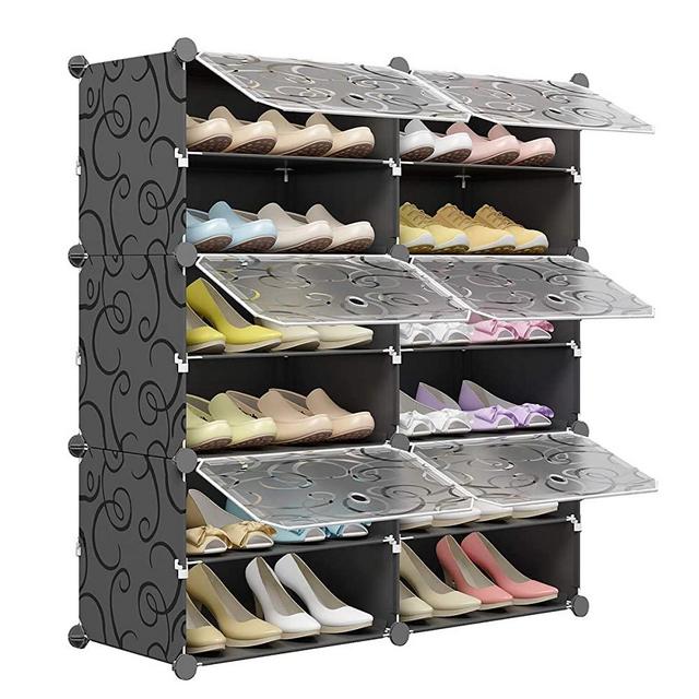 KOUSI Portable Shoe Rack Organizer 24 Pair Tower Shelf Storage Cabinet Stand Expandable for Heels, Boots, Slippers 6 Tier Black