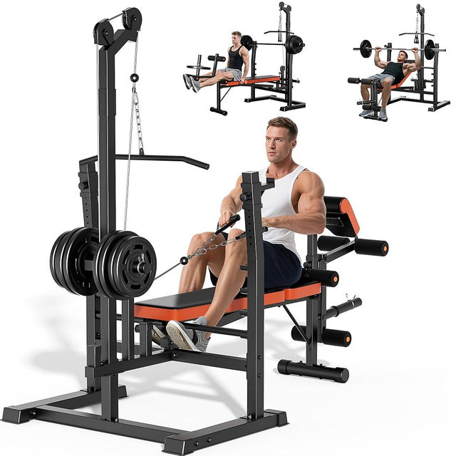 XDDIAS Weight Bench Set, 9 in 1 Olympic Weight Bench with LAT Pulldown and Rowing, 900LBS Bench Press Set with Leg Extension and Preacher Pad, Flat Incline Bench for Weight Lifting Full-Body Workout