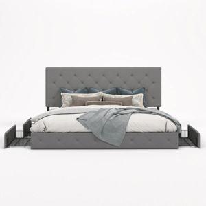 Silvester Modern Upholstered Platform Storage Bed with Wooden Slats, no box spring needed