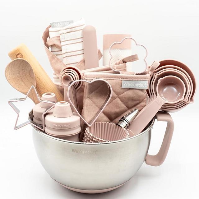Ultimate Baking Kit for Kids - Kids Baking Set with Child Sized Utensils - Includes Apron, Oven Mitts, Silicone Mats & Liners - Perfect Cooking Set for Ages 6-12 - Gift for Children – Pink