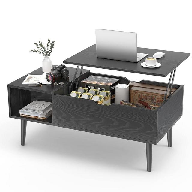 Sweetcrispy Lift Top Coffee Tables for Living Room, Wooden Coffee Table with Storage Shelf and Hidden Compartment, Lift Tabletop Dining Table Coffee Table, Black