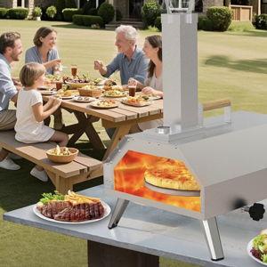 Portable Outdoor Pizza Oven Segmart 12" Wood Fire Pellet Pizza Oven with Rotating Oven Pizza Stone & Built-In Thermometer ,Rapid warming for Outside Backyard Camping Picnics