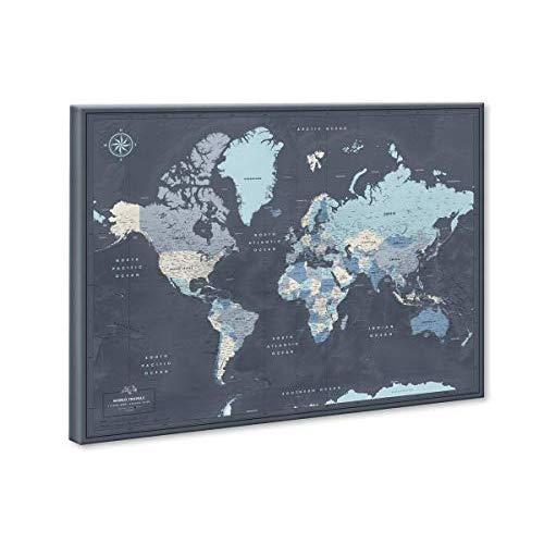 Push Pin World Map Canvas | Fine Quality Navy Push Pin World Map | Sustainable Push Pin World Map on Canvas | Accurate World Map Pin Board | 24 x 32