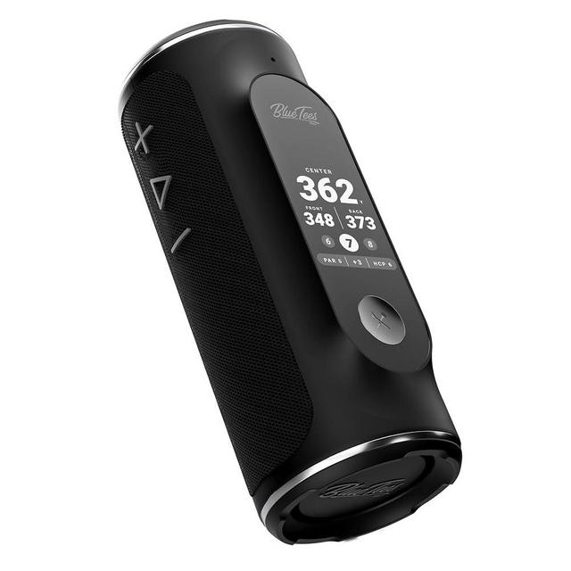Blue Tees Golf Player+ GPS Speaker with Touch Screen Display - 10+ Hours Battery - Visual + Audible Distance, Hazard Distance - IPX7 Waterproof (Black)