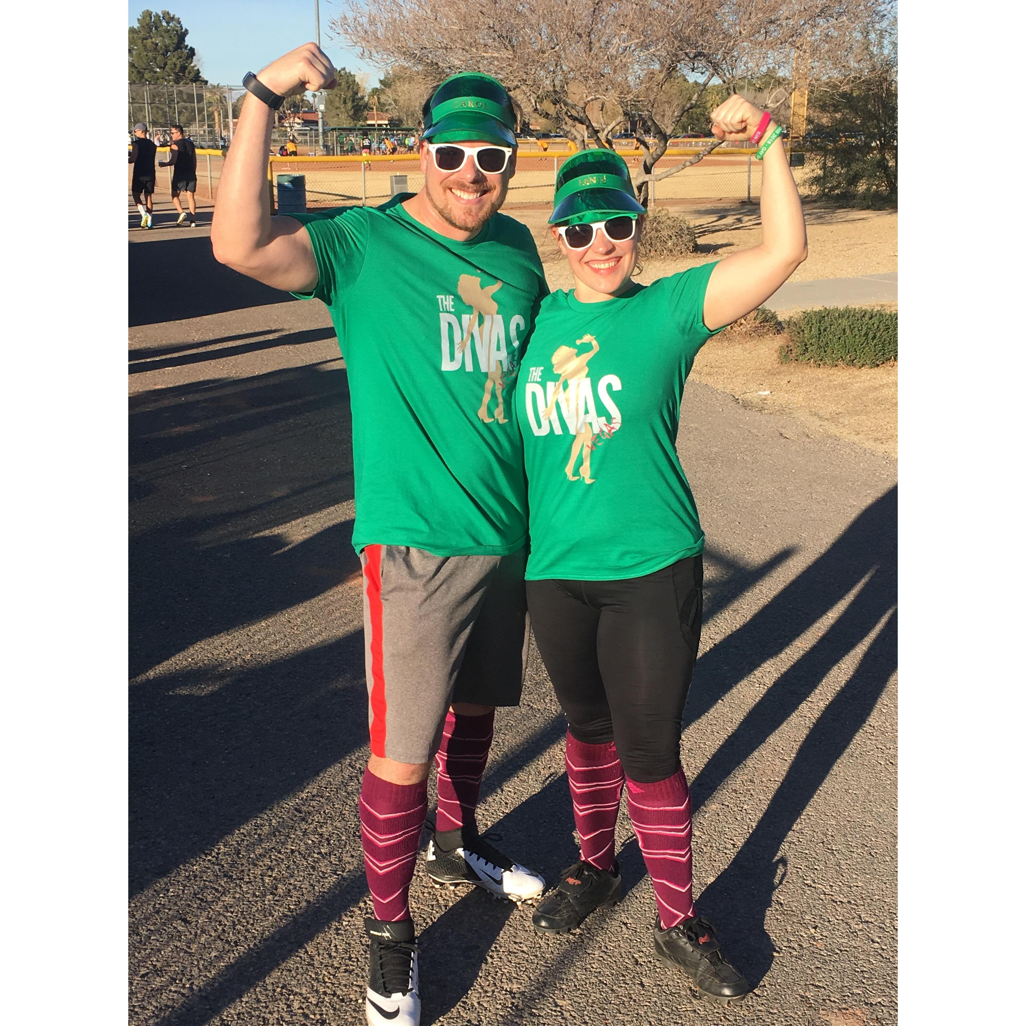 Playing kickball in the Varsity Gay Kickball league in Vegas.