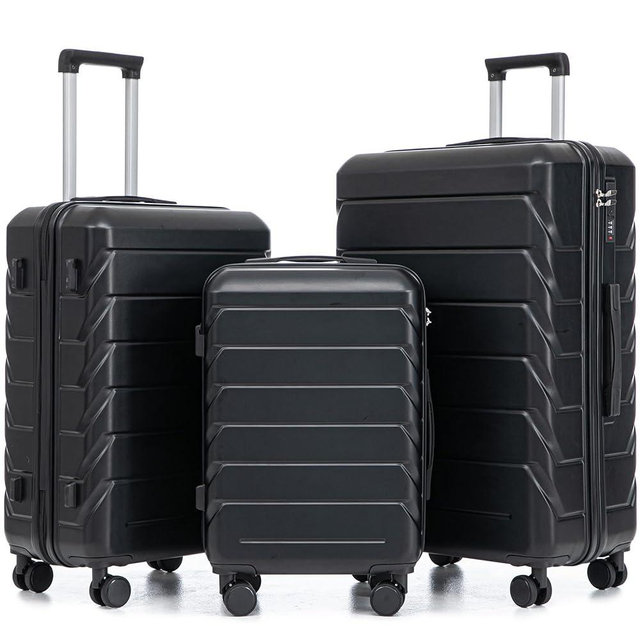 Merax 3 Luggage Sets, ABS Durable Lightweight Suitcase Spinner Wheels with Combination Lock, Black Horizontal Stripe, 20/24/28 Inch