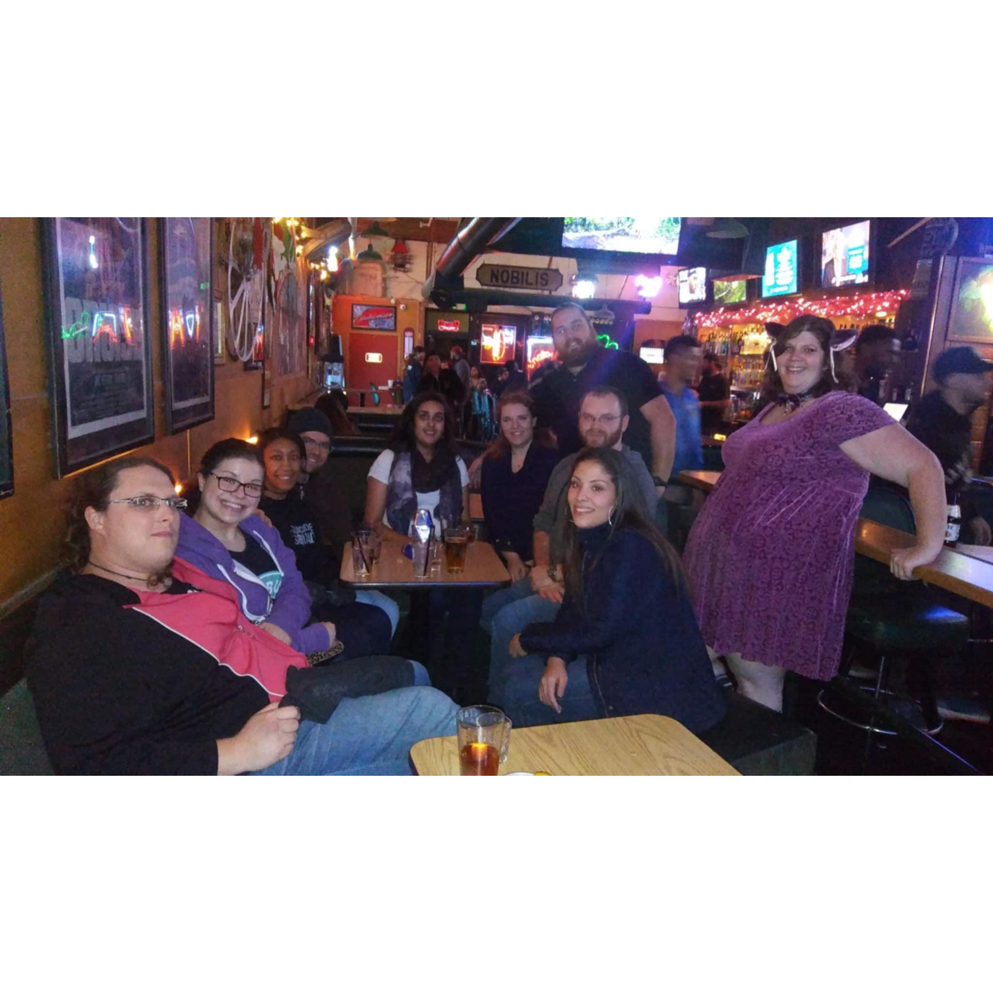 Hanging out together at Farrington's (the bar where we met) in Pleasant Hill in 2017.