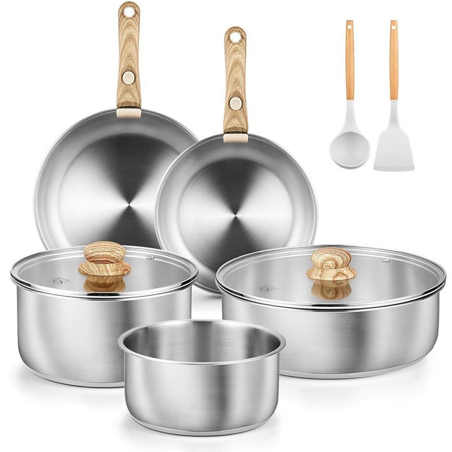 KOCH SYSTEME CS Stainless Steel Cookware Set, 18/10 Stainless Steel Pots and Pans Set 11PCS, Detachable Handle Pots and Pans for Easy Storage, Removable Handle Cooking Set, Induction Compatible