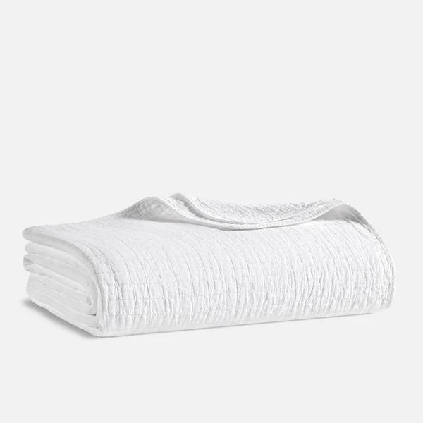Lightweight Grid Cotton Bed Blanket - White