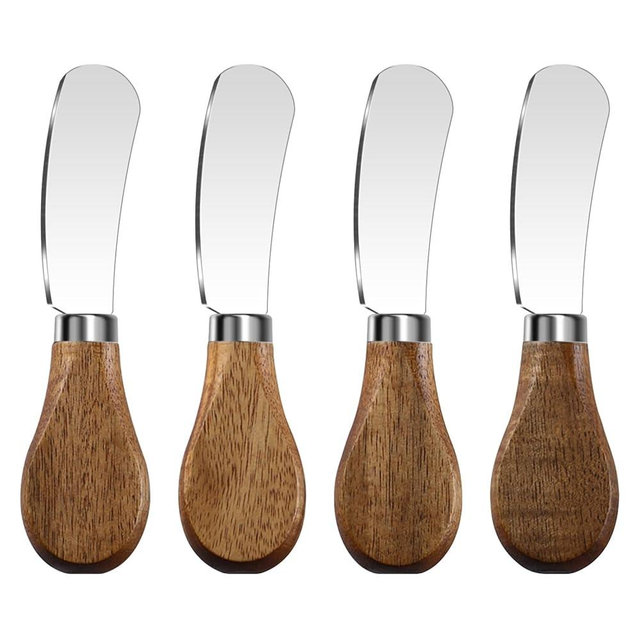 Butter Knife Spreader, Cheese Spreader Knives Set of 4, Stainless Steel Butter Knives with Acacia Wood Handle, Small Cheese Knives for Cold Butter, Soft Cheese Spreader, Jam, Charcuterie, Pastry