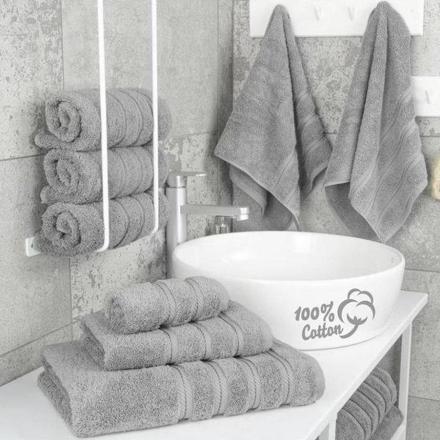 American Soft Linen 6 Piece Towel Set, 100% Cotton Bath Towels for Bathroom, Light Grey - light grey