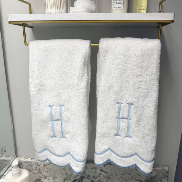 Monogram hand towel | scalloped towel | Guest bathroom