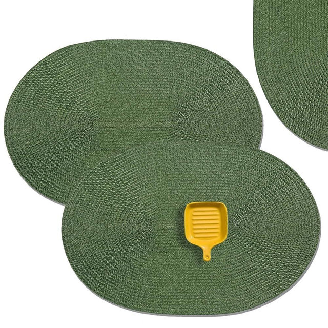 AHHFSMEI Placemats Set of 6 for Dining Table Washable Woven Non-Slip 18x12 inches Placemat Heat-Resistant Durable Table Mats for Dining Table Easy to Clean (Oval Green, 6)