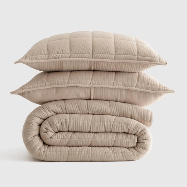Organic Airy Gauze Box Quilt Set - Queen - Dune