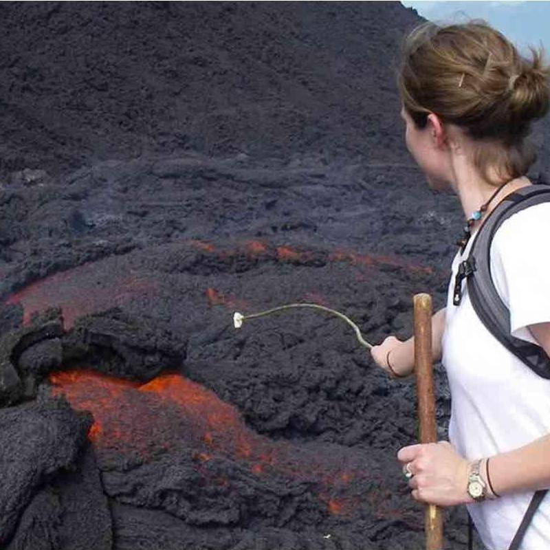 Roasting a marshmallow on lava at Volcan Pacaya