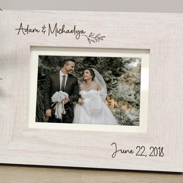 Personalized Wedding Picture Frame | Engraved Anniversary Picture Frame | 5x7 Wedding Photo Frame in White | Custom Engraved Wedding Frame