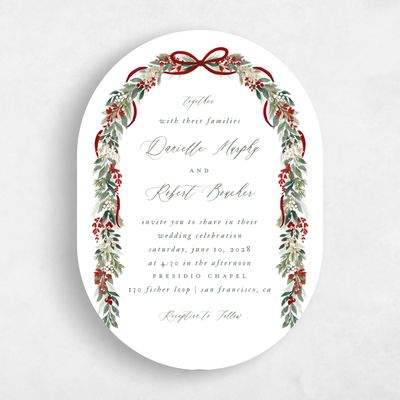 White Oval Wedding Invitation - Bryn Portrait
