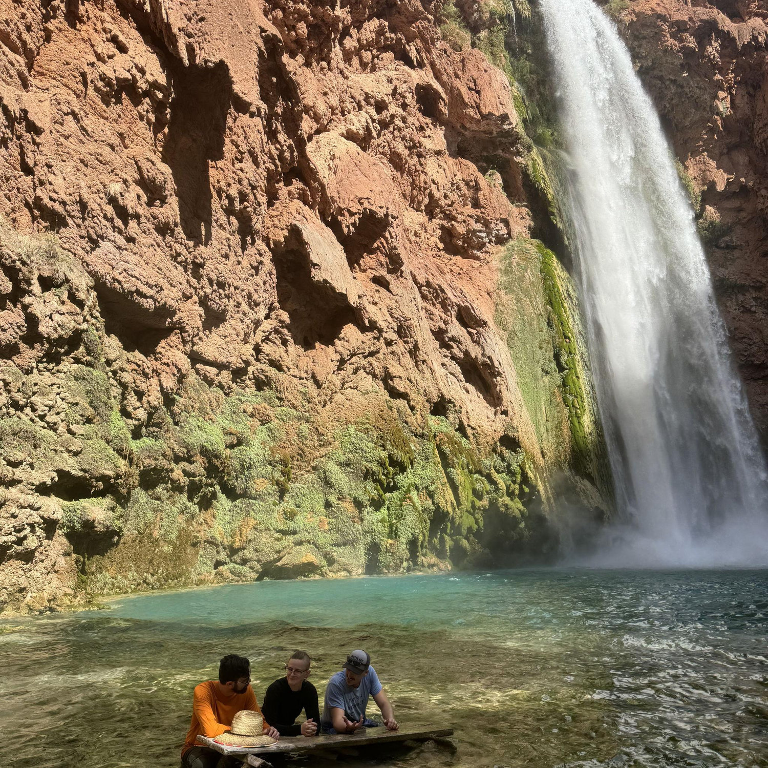 In front of Havasu Falls in Arizona with our friend Lucas! Kyle proposed a few days after this.