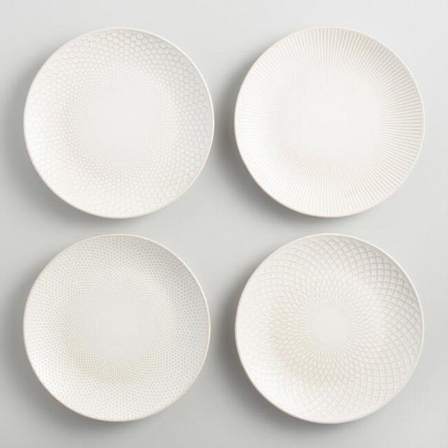 White Textured Stoneware Dinner Plates Set of 4