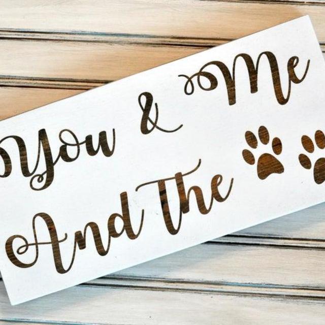 You and Me and the Dog, House Warming Gift, Engagement Photo with the Dog, Wood Sign, Paw Prints, Puppy, Dog Owner Gift, Christmas Gift