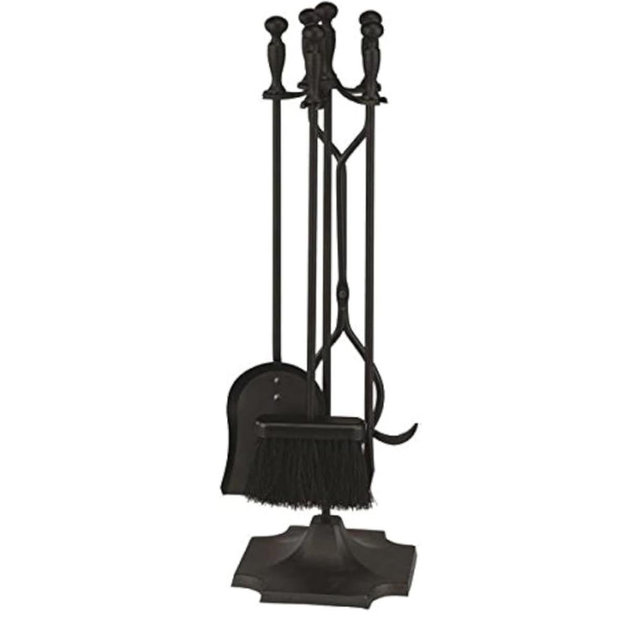 Rocky Mountain Goods 5 Pcs Fireplace Tool Set Black 31” Large - Shovel, brush, poker, tongs, stand - Heavy duty wrought iron tools with decorative finish - Ergonomic Ball handles