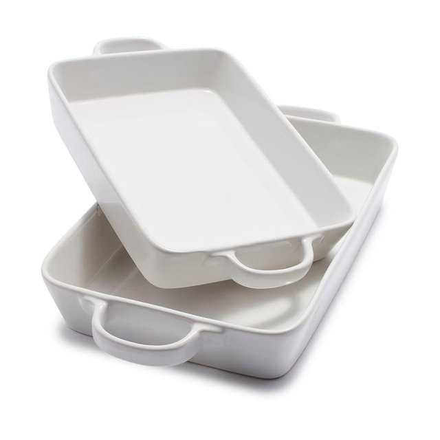 Sur La Table Stoneware 2-Piece Rectangular Baker Set, White