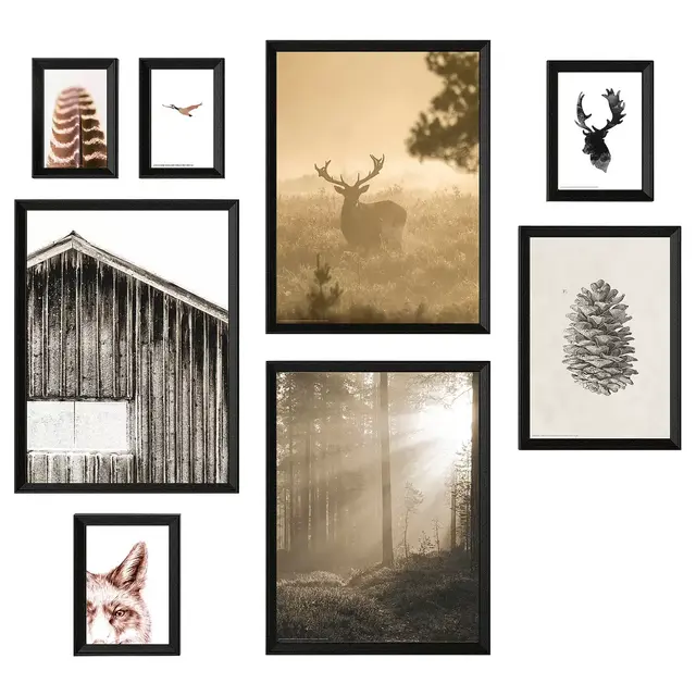 KNOPPÄNGFrame with poster, set of 8, In the woods