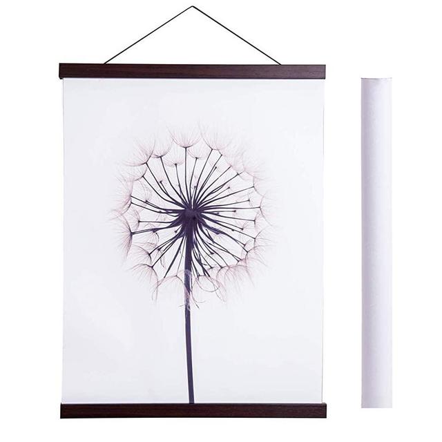 Magnetic Poster Hanger Frame, 16x24 16x22 16x20 Light Wood Wooden Magnet Canvas Artwork Print Dowel Poster Hangers Frames Hanging Kit (Walnut, 16")