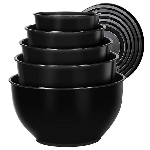 Greentainer 5-Piece Plastic Mixing Bowls with Lids Set for Kitchen, Nesting Bowls for Mixing, Baking, Prepping, Cooking and Serving Food, Black Mixing Bowls Dishwasher, Microwave Safe