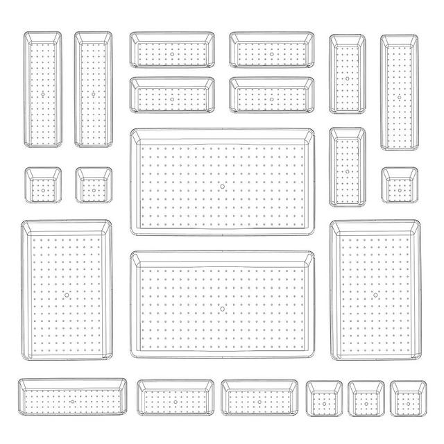 ASTOFLI 22-Piece Clear Plastic Drawer Organizer Storage, Non Slip/Crack Desk Drawer Organizer Tray, Versatile 5-Size Vanity and Bathroom Drawer Organizers Bins for Makeup, Jewelry, Utensils and Office