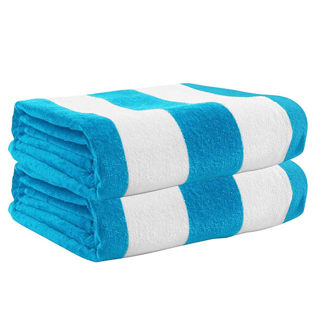 Exclusivo Mezcla 2 Pack 100% Cotton Oversized Large Beach Towel,Pool Towel (Cabana Stripe,Blue 35"x70")—Soft, Quick Dry, Lightweight, Absorbent, and Plush