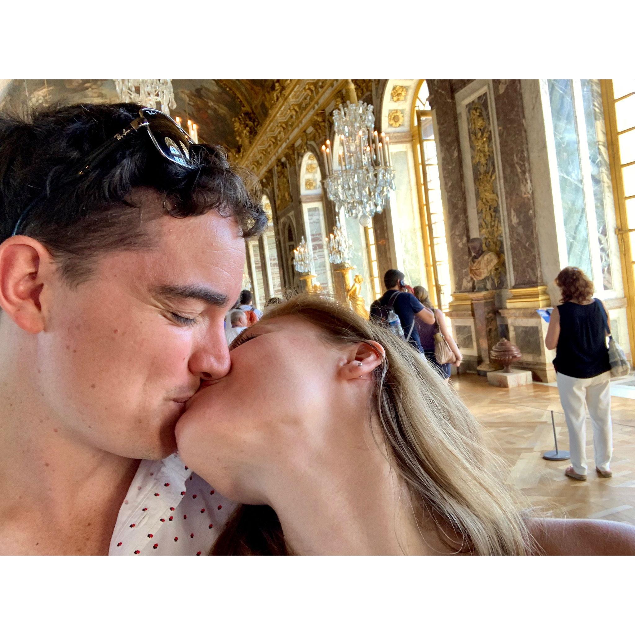 Our first selfie (Paris 2019). Hannah had the foresight to save this to iCloud immediately, which was fortunate as Ben jumped into the ocean with Hannah's iPhone in his pocket on this trip.