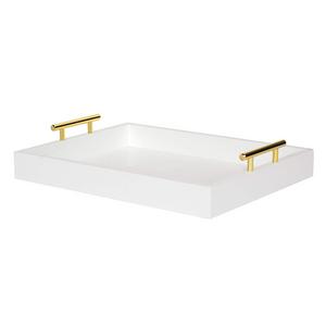 Uniek - Kate and Laurel Lipton Decorative Tray with Polished Metal Handles, White and Gold