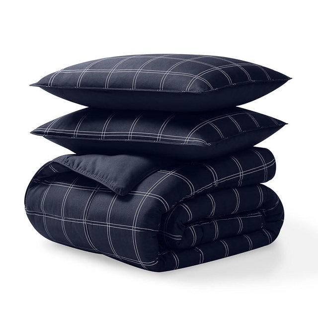 Bare Home Comforter Set - King/California King Size - Ultra-Soft - Goose Down Alternative - Premium 1800 Series - Reversible - All Season Warmth (King/Cal King, Midnight Blue - Modern Plaid)