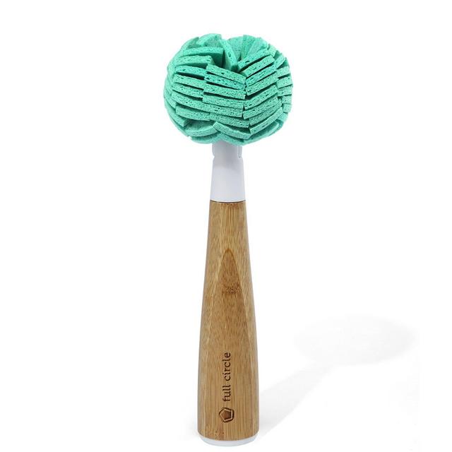 Full Circle Crystal Clear 2.0 Replaceable Glassware & Dish Cleaning Sponge with Bamboo Handle, Glass Cleaner - White, 2 oz