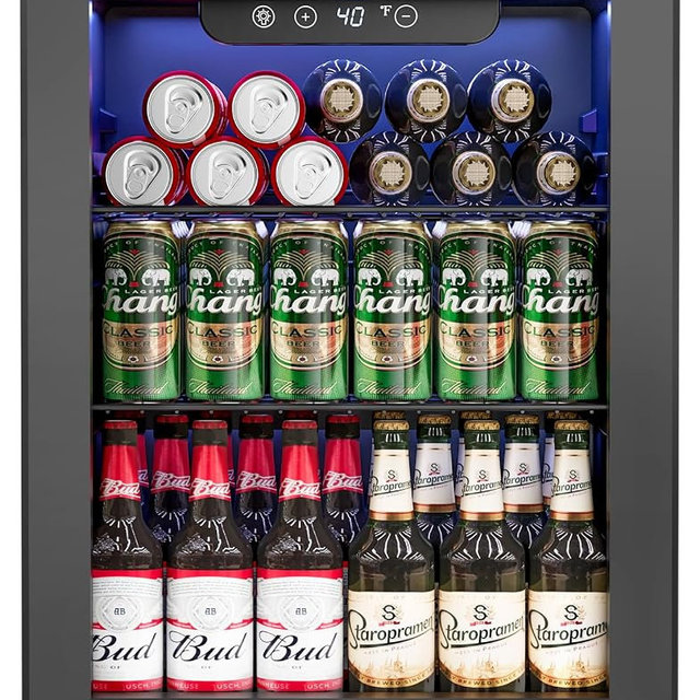 Feelfunn 1.7 Cu.Ft Beverage Refrigerator Cooler - 68 Can Mini Fridge Glass Door for Drink Soda Beer Wine - Small Refrigerator for Bedroom Office Home Dorm Bar, Black