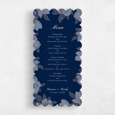 Blue Scalloped Wedding Menu - Indigo