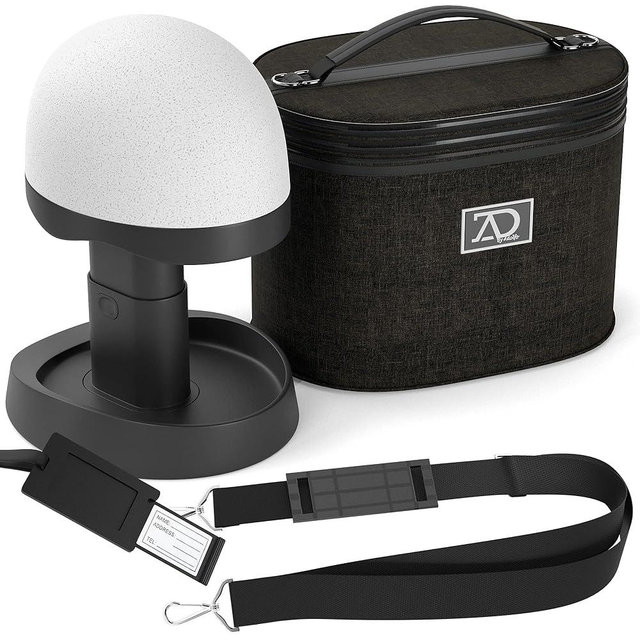 Wig Travel Case - 8"-12" High Wig Box with Collapsible Wig Stand - Dome Foam Wig Head Stand in Zipper Carrying Case w/Handle for Safe Traveling Storage of Wigs, Lace Front Cap, Toupee (Denim Black)
