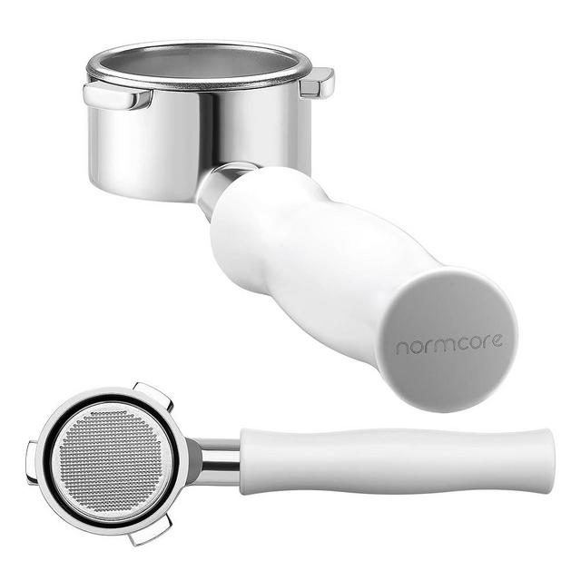 Normcore 54mm Bottomless Portafilter - Bottomless Naked Portafilter - Non-Stick Coating White - Filter Basket Included - Fits Breville Sage Barista Express Machines