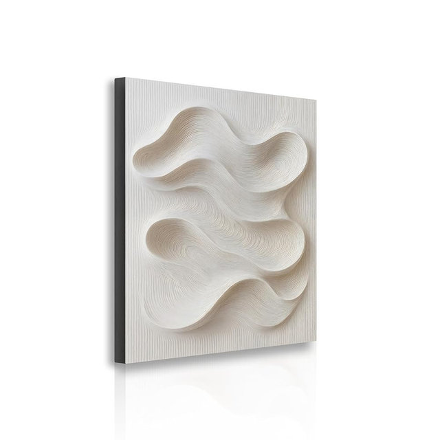 TAILORED CANVASES Framed Minimalist Wall Art Canvas, Beige Abstract Neutral Wall Decor with Textured Wave Design, White and Brown Canvas Artwork for Living Room, Office, Bedroom, Hallway 24x36