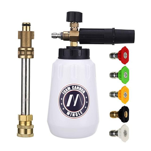 M MINGLE Foam Cannon, Replacement Parts for Bosch (Not AQT), Husky and Ryobi Pressure Washer, with 5 Nozzle Tips, 1/4 Inch Quick Connector