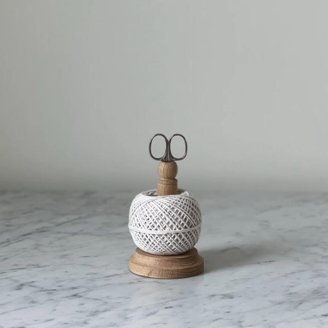 Oak Twine Holder with String & Scissors