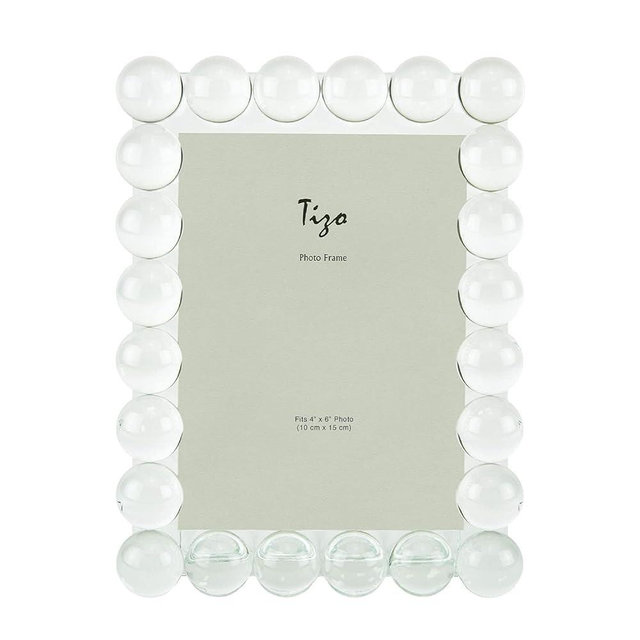 TIZO Design 4x6 Crystal Clear Glass Picture Frame, Boutique Quality Photo Frame (Single Row Bubbles)