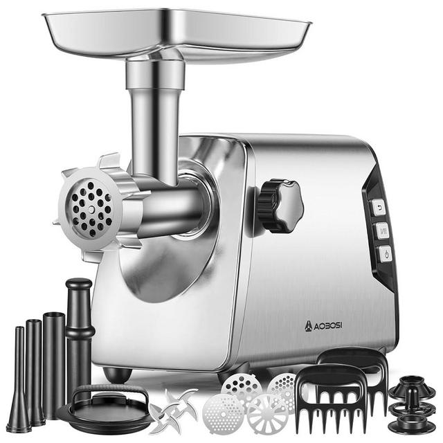 AAOBOSI #12 Meat Grinder, [3000W] 3 Speed Meat Grinder Heavy Duty: Built-in Storage Box, 2 Blades,4 Plates,3 Sausage Stuffers,Kibbe Kit,Meat Claw & Burger Press, for Home & Kitchen Use