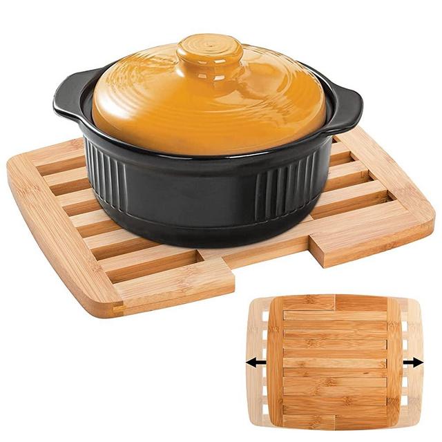 Yarlung Bamboo Trivet Expandable 9 Inch to 11.8 Inch, Square Hot Pad Trivet Wooden Heat Resistant Mat for Hot Dishes, Bowls, Plates, Pots and Pans, Tabletop Protection