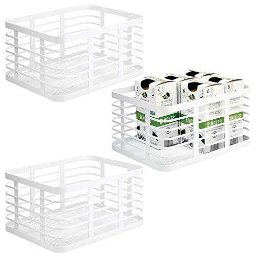 mDesign Modern Decor Metal Wire Food Organizer Storage Bin Basket for Kitchen Cabinets, Pantry, Bathroom, Laundry Room, Closets, Garage, 3 Pack - White