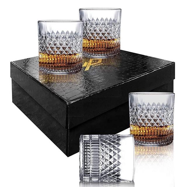 MSAAEX Whiskey Glasses Old Fashioned Whiskey Glass Barware For Scotch, Bourbon, Liquor and Cocktail Drinking Best Gift for Men - 4 Set